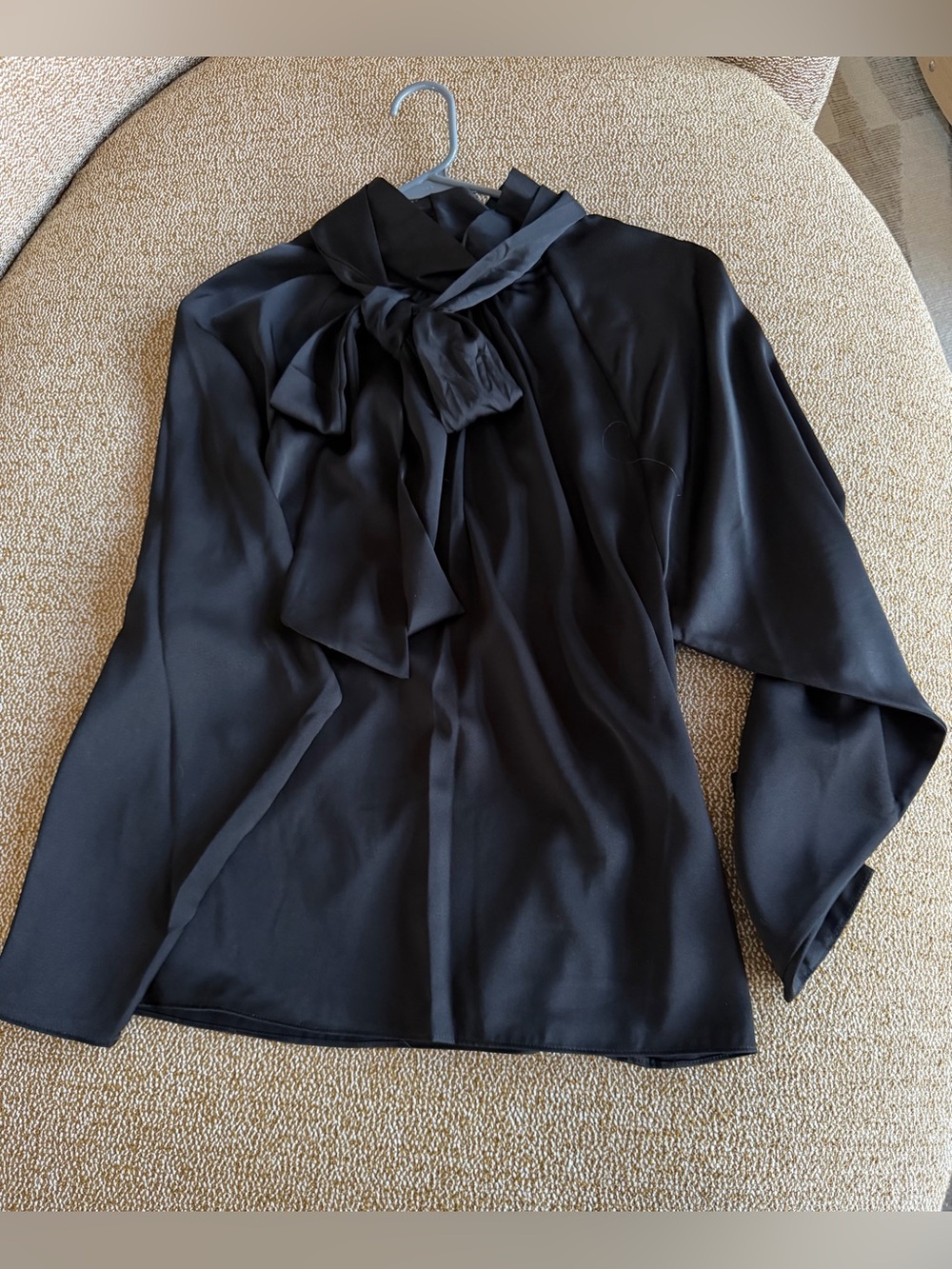 DKNY Women's Black Satin Tie-Neck Blouse